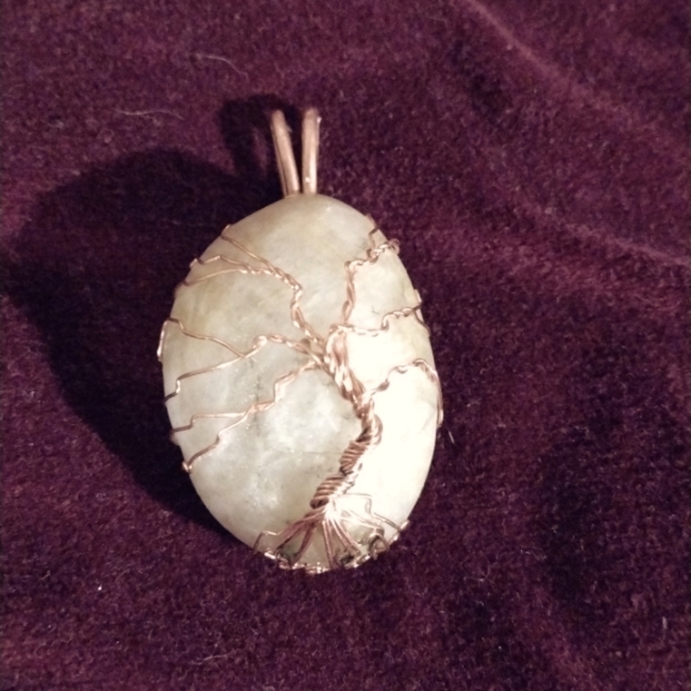 Tree of life copper wrapped stone pendant